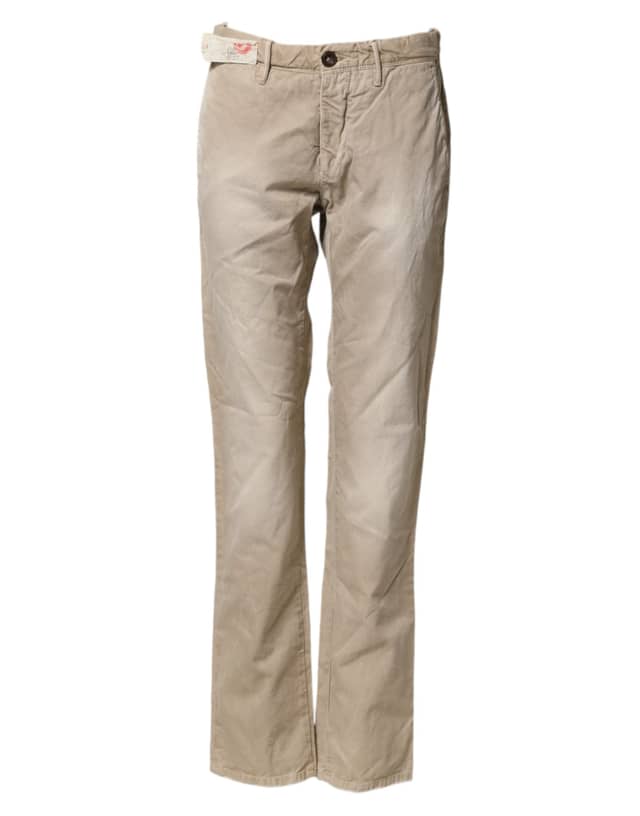 Beige Mid Waist Straight Women Casual Chino Trouser Pants