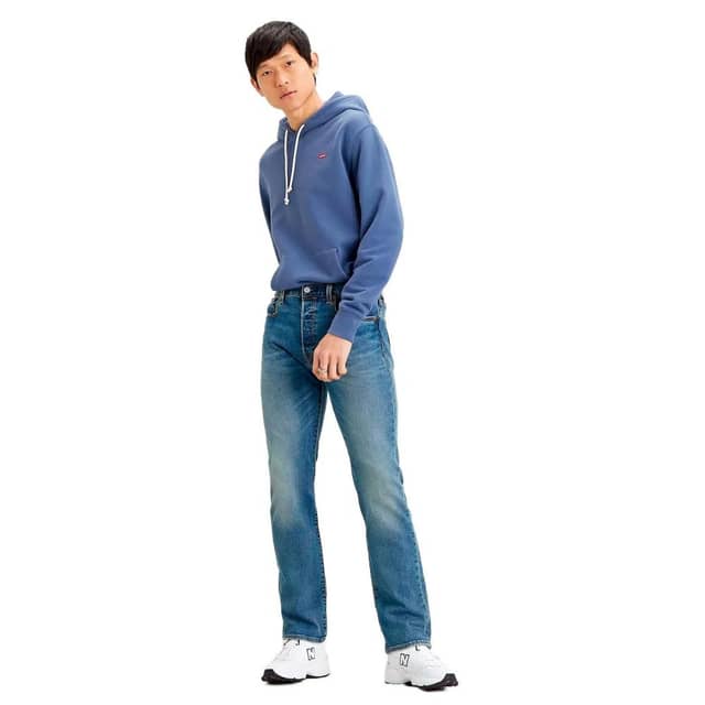 Blue Cotton Straight-Leg Jeans