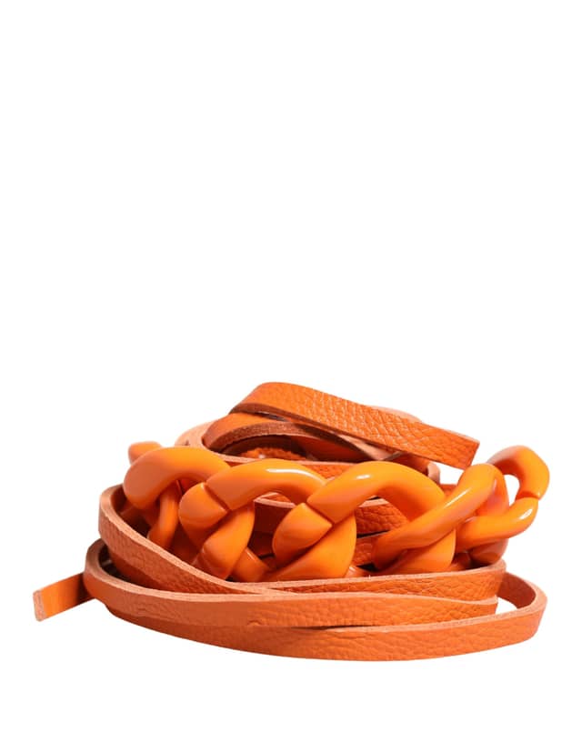 Orange Leather Chain Waist Metal Buckle Belt