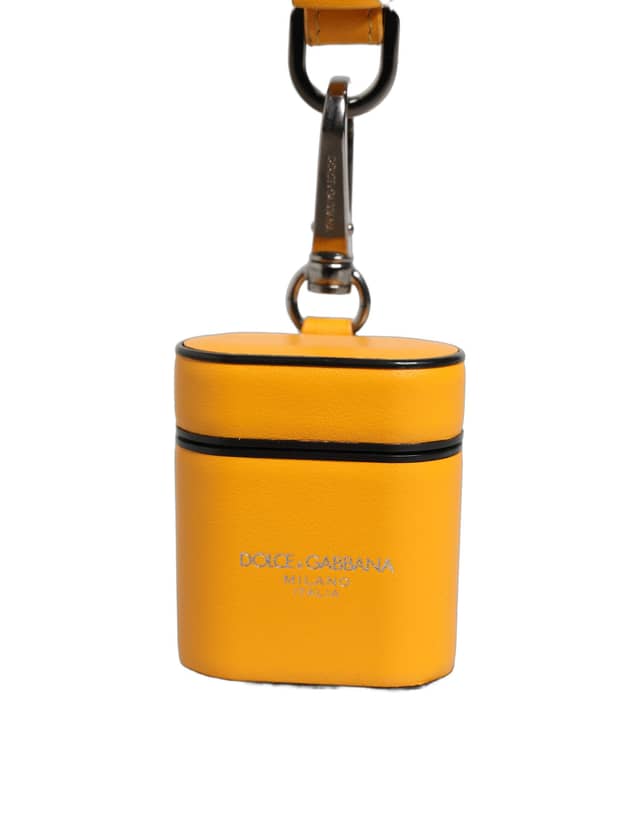 Case Yellow Calf Leather Logo Flip Holder Strap Airpods