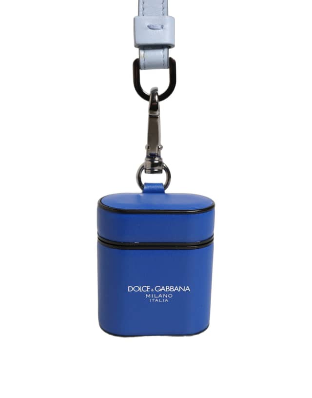 Case Blue Calf Leather Logo Flip Holder Strap Airpods