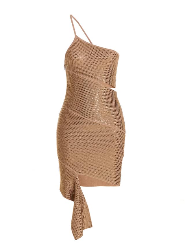 Beige Viscose Short Dress
