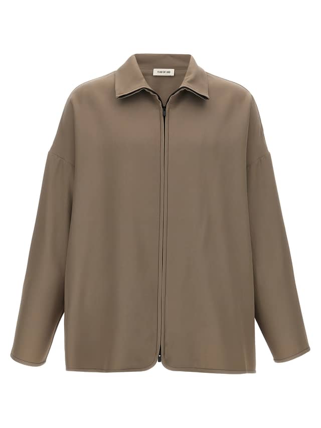 Beige Virgin Wool Full-Length Jacket