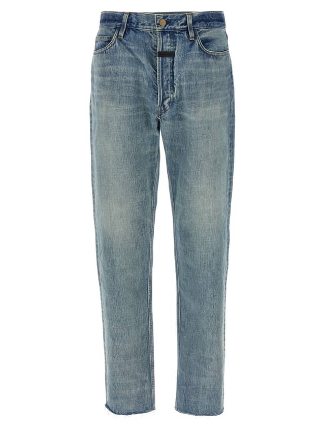 Blue Cotton Straight-Leg Jeans