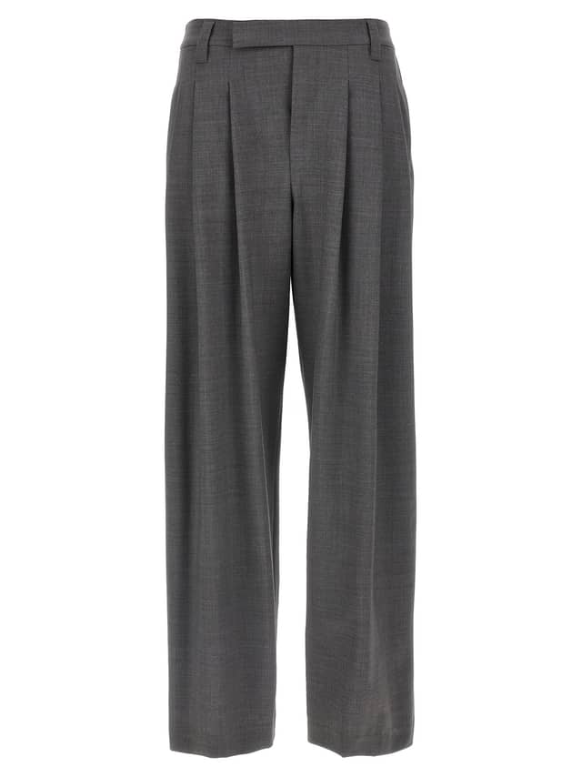 Gray Virgin Wool Casual Pants