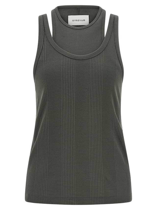 Gray Cotton Sleeveles T-Shirt