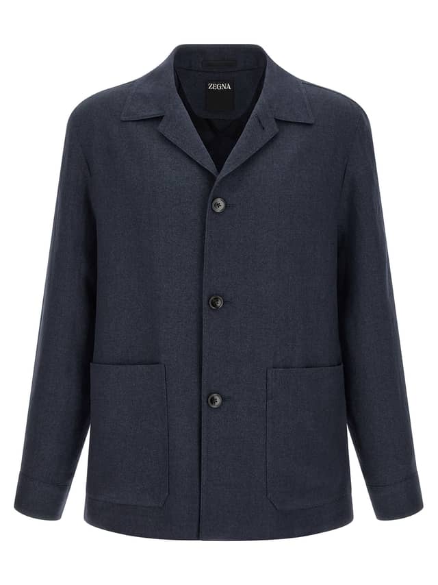 Blue Linen Full-Length Jacket