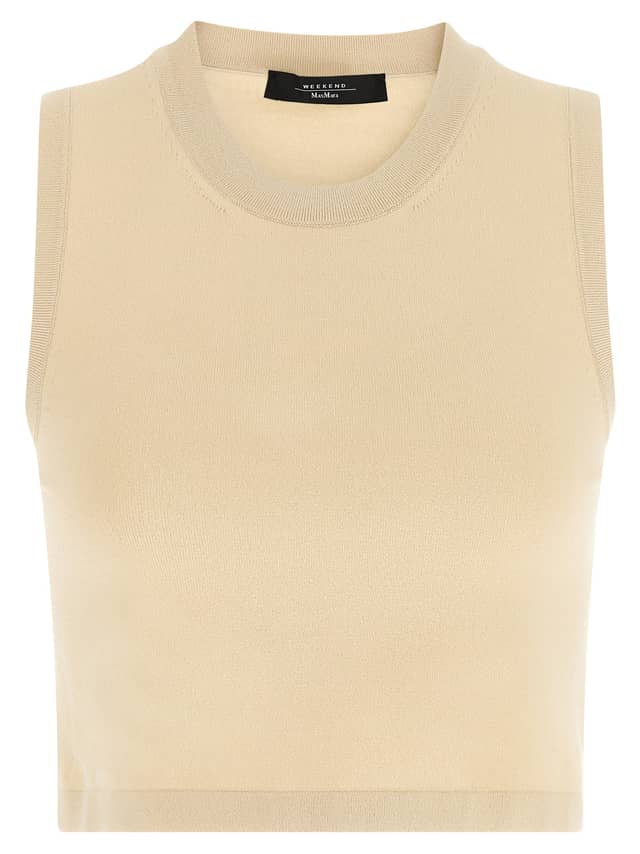 Beige Viscose Sleeveles T-Shirt