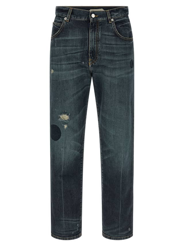 Blue Cotton Straight-Leg Jeans