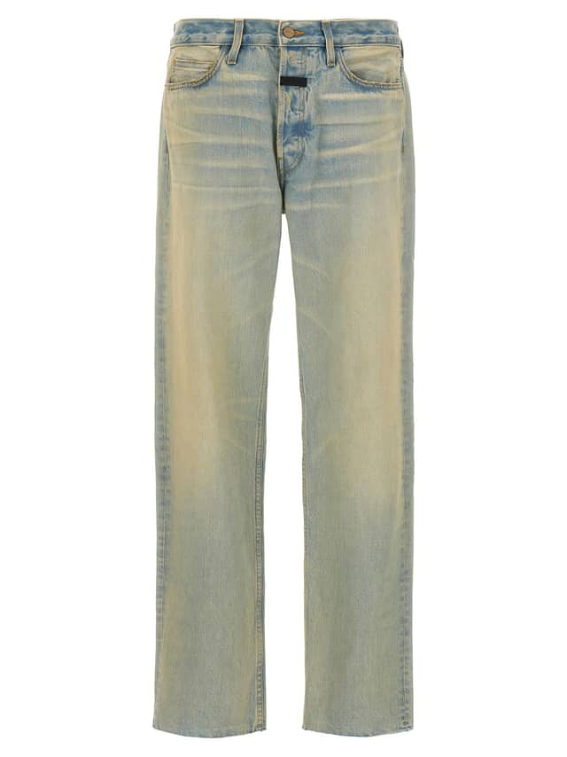 Blue Cotton Straight-Leg Jeans