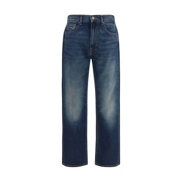 Blue Cotton Straight-Leg Jeans