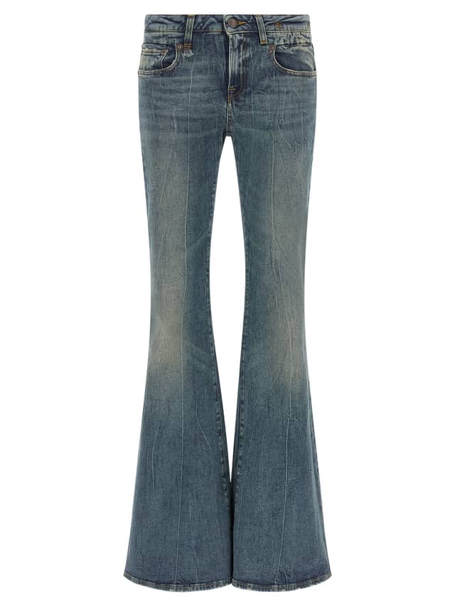 Blue Cotton Flared Jeans
