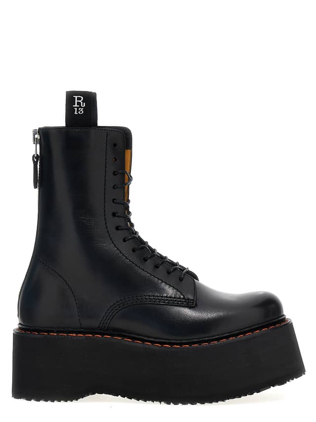 Black Cowhide Lace-Up Boots