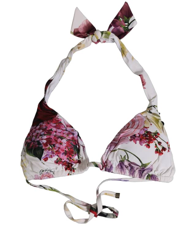 White Floral Print Triangle Beachwear Bikini Top