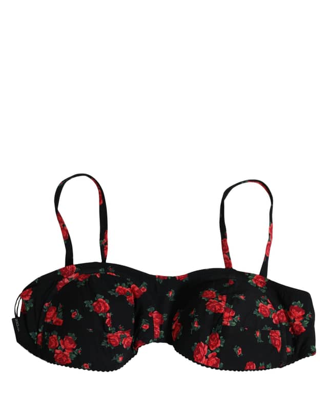 Black Floral Print Underwire Beachwear Bikini Top