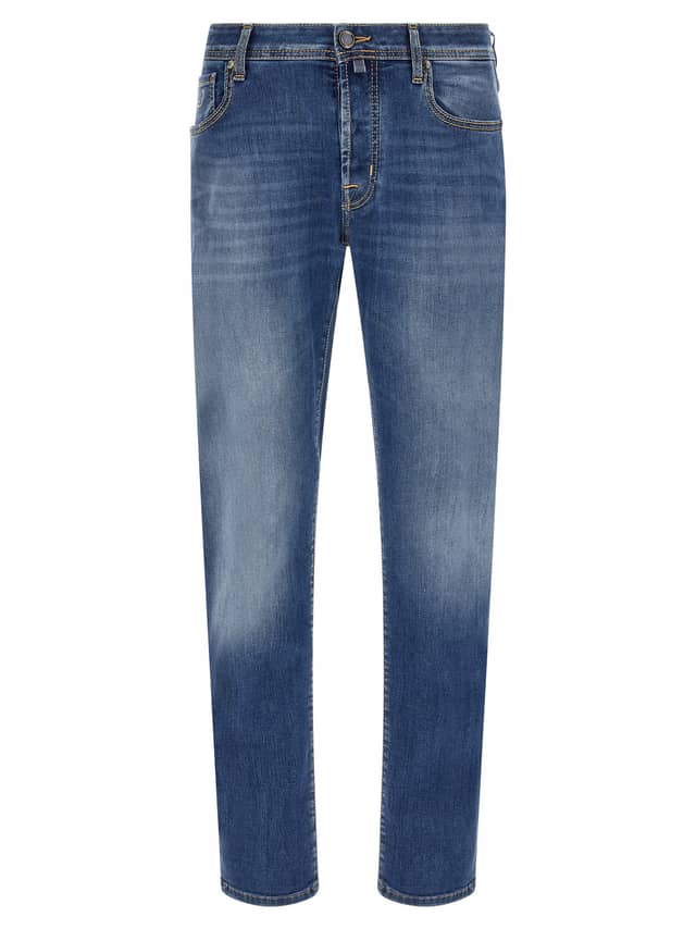 Blue Cotton Straight-Leg Jeans