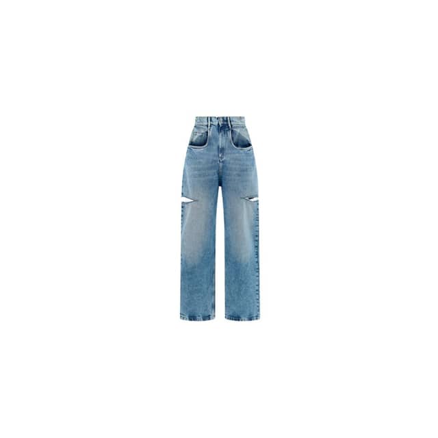 Blue Cotton Straight-Leg Jeans