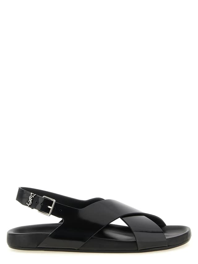 Black Calfskin Flat Sandals