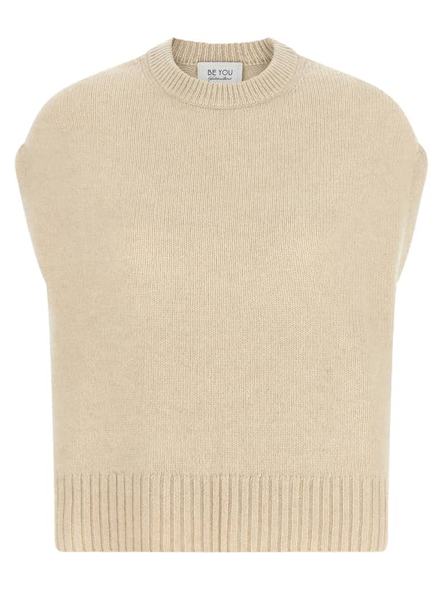 Beige Cashmere Sleeveless Jacket