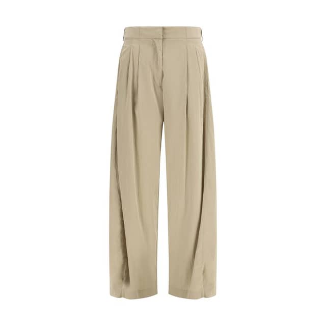 Beige Silk Casual Pants