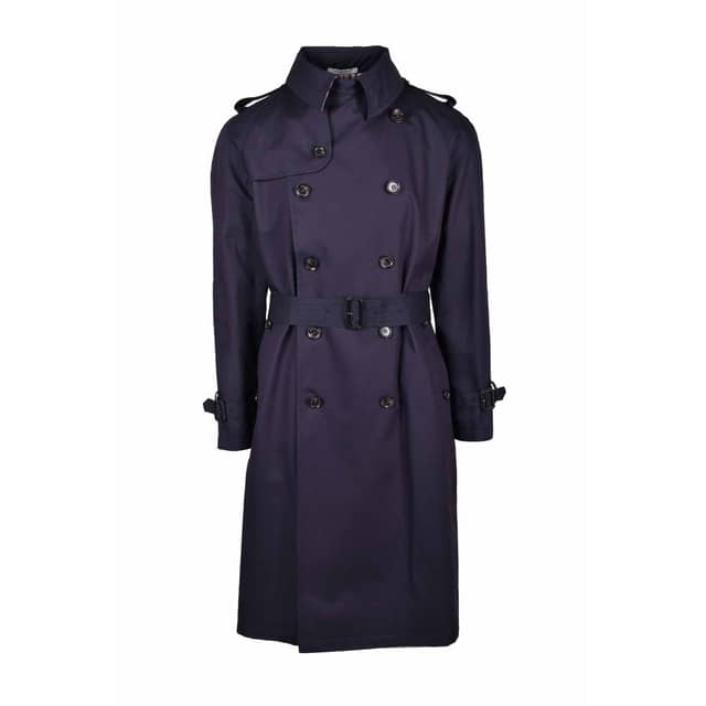 Blue Cotton Men Trench Coat