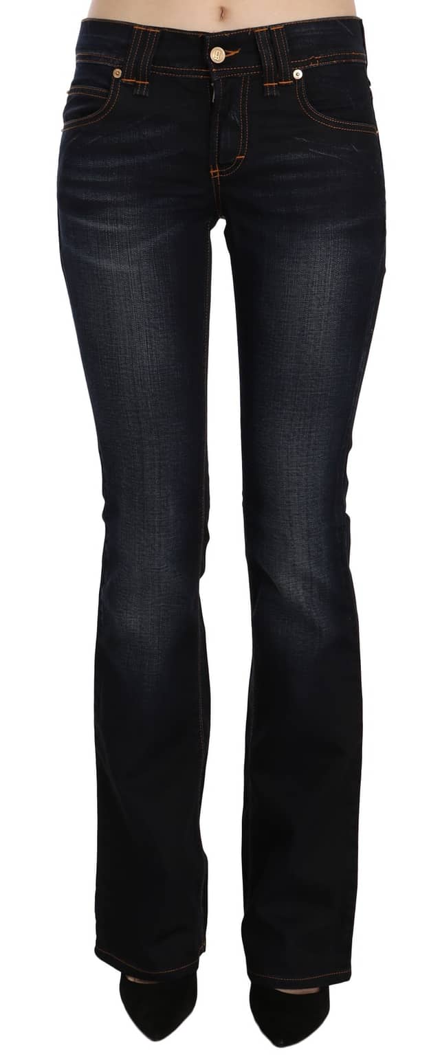 Blue Washed Mid Waist Regular Leg Boot Cut Denim Jeans