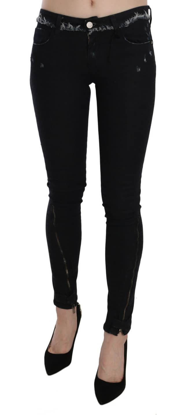 Black Low Waist Zipper Leg Skinny Denim Jeans