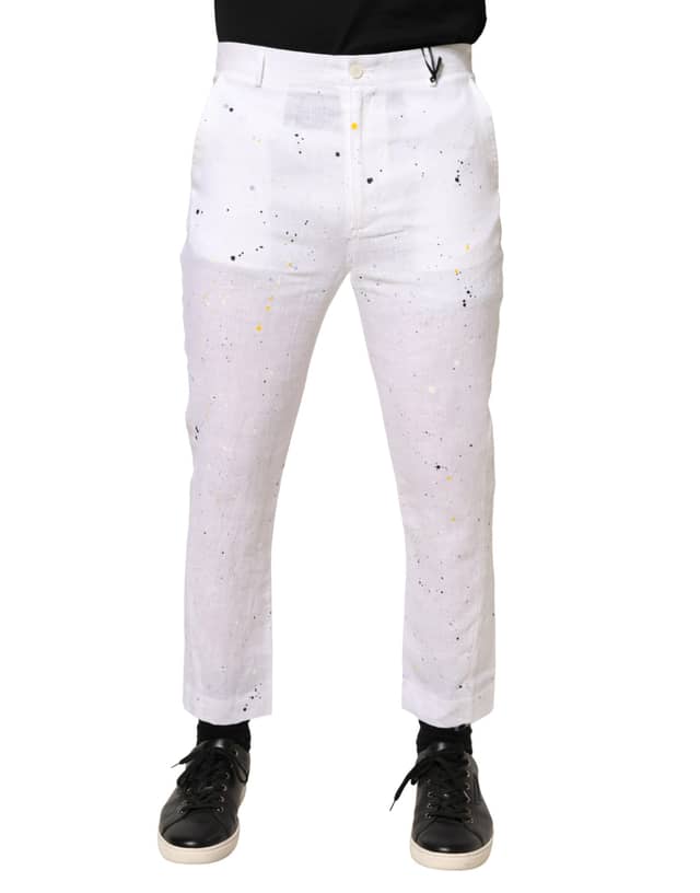 White Paint Print SkinnyFit Trouser Pants