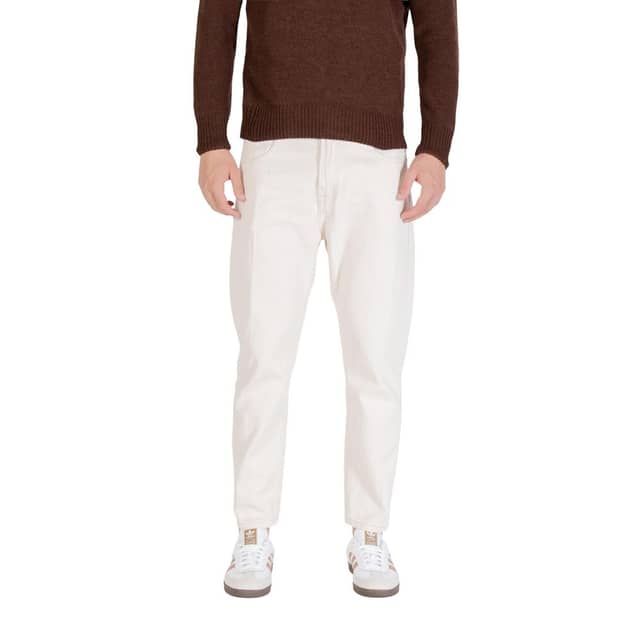 Cream Cotton Relaxed Fit Jeans