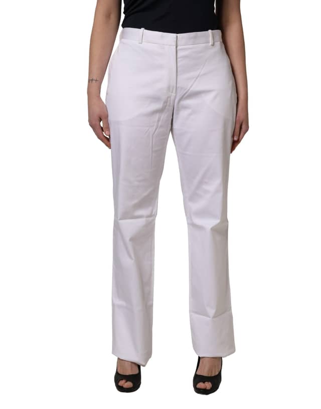 White Mid Waist Straight Chino Women Trouser Pants