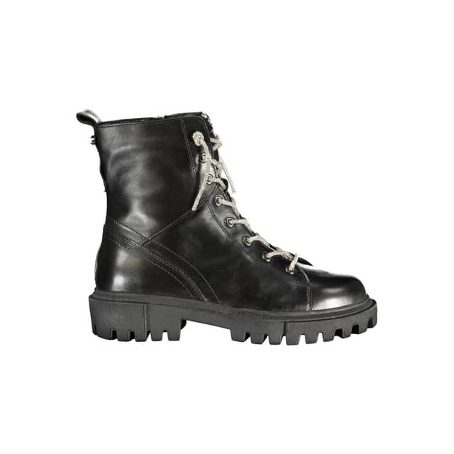 Black Leather Women Ankle Boot