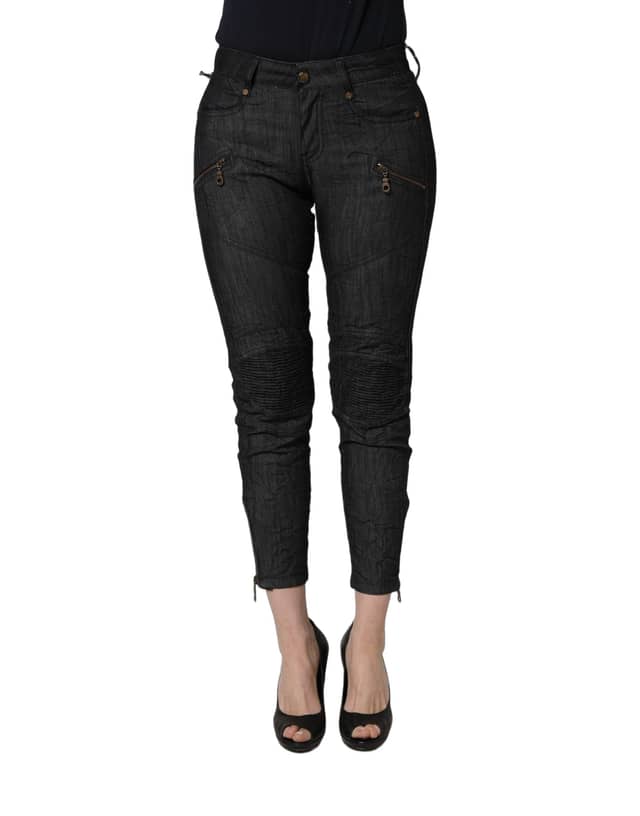 Black Cotton Mid Waist Skinny Denim Jeans