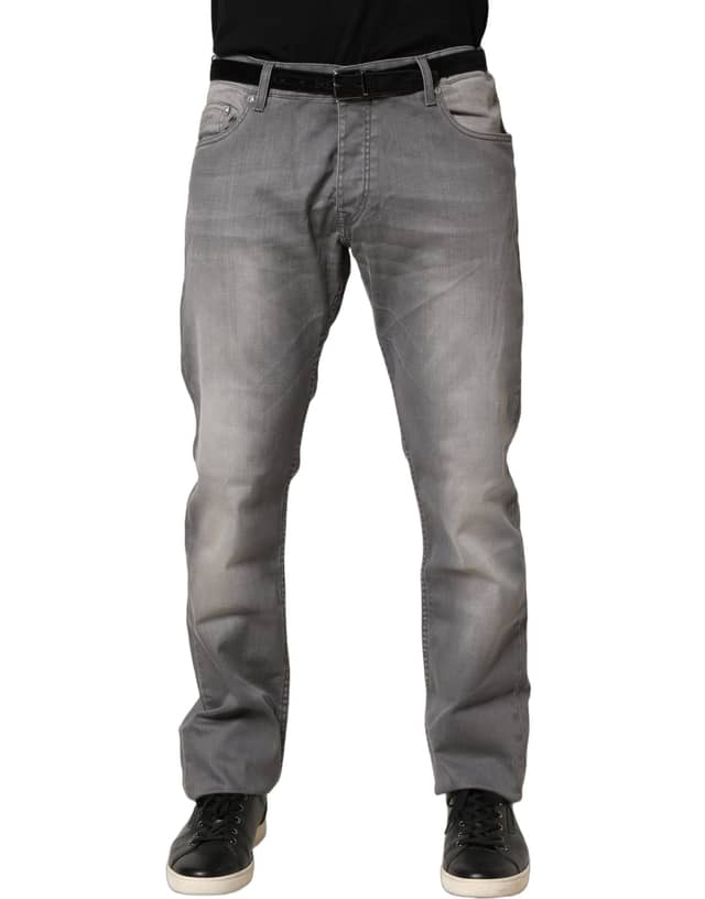 Gray Washed Mid Waist Straight Men Denim Trouser Jeans
