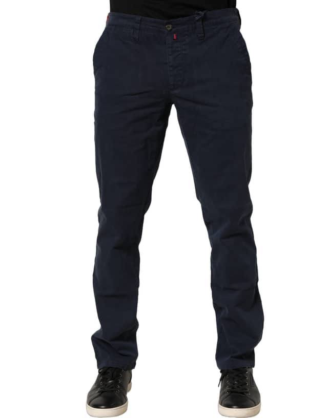 Navy Blue Skinny Chino Mid Waist Men Pants