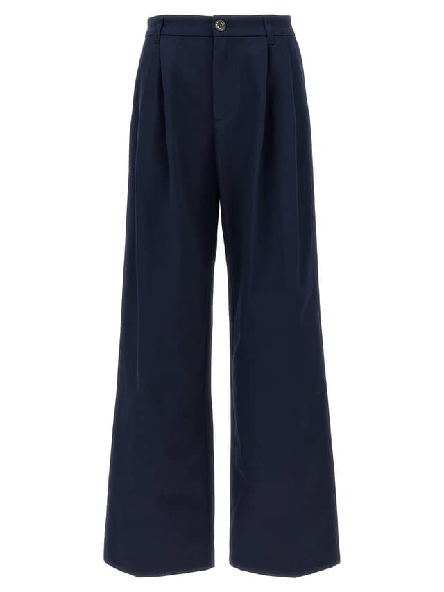 Blue Cotton Casual Pants