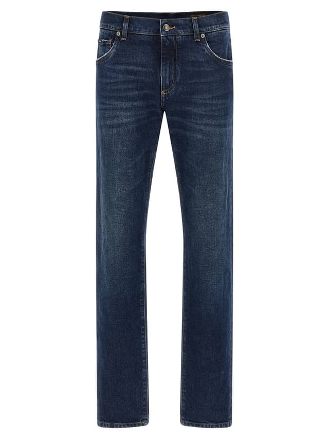 Blue Cotton Straight-Leg Jeans