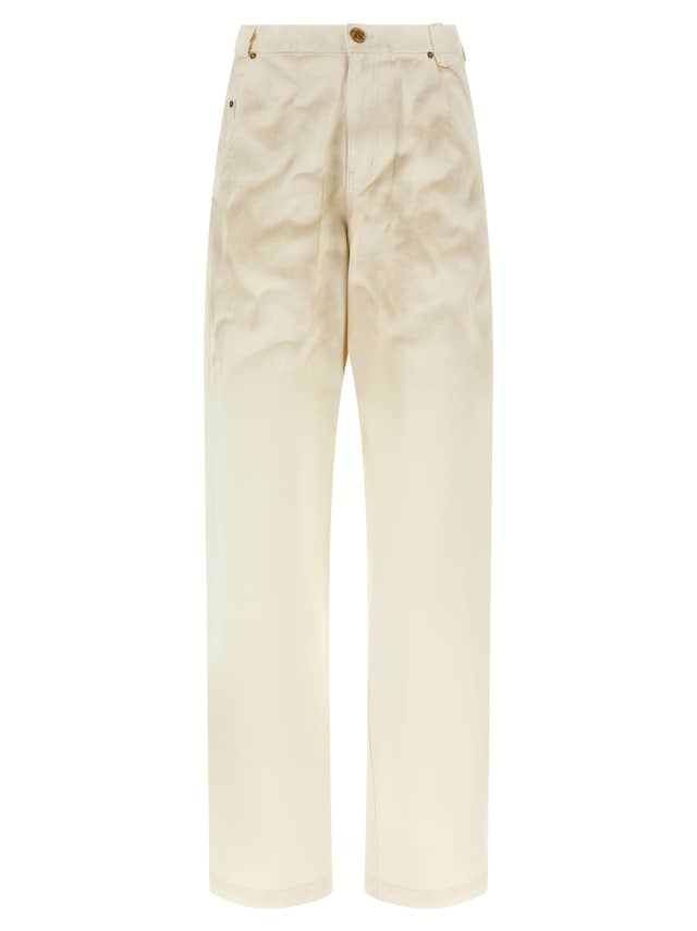 Beige Cotton Tapered Jeans