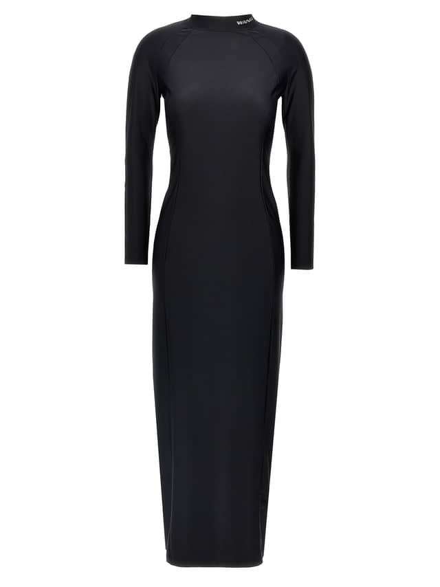 Black Nylon Midi Dress