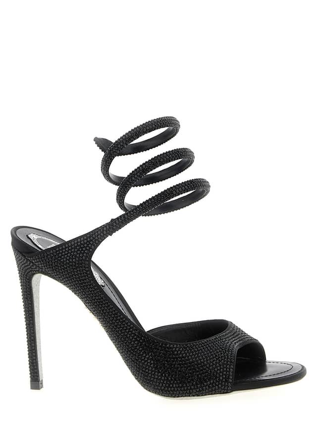 Black Satin Stiletto Heel Sandals