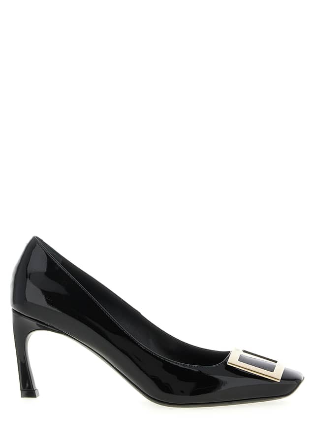 Black Calfskin Mid Heel Pumps