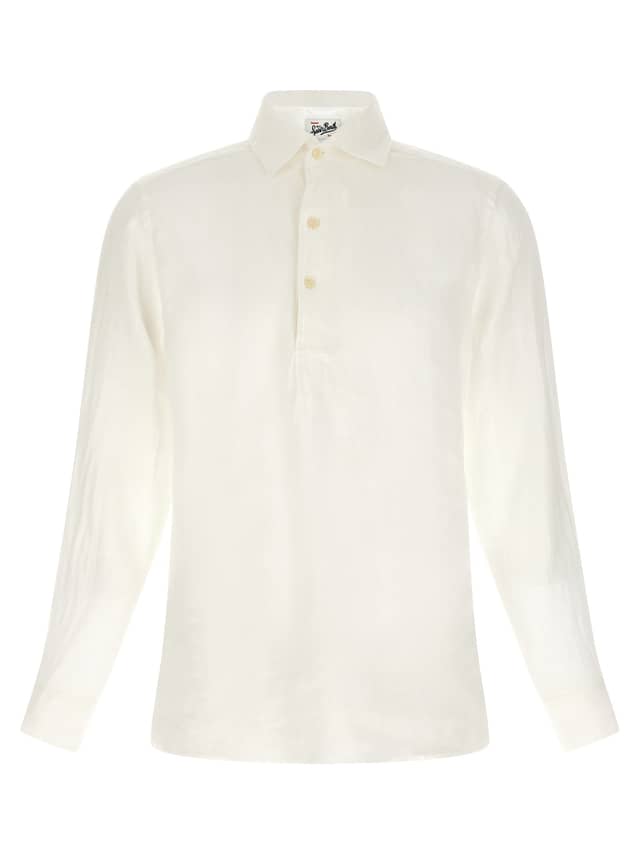 White Linen Polo Shirt