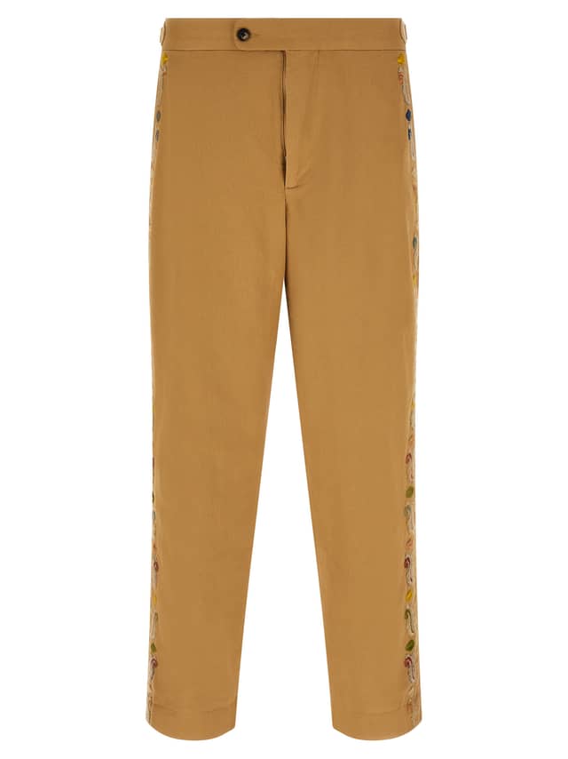 Beige Cotton Casual Pants
