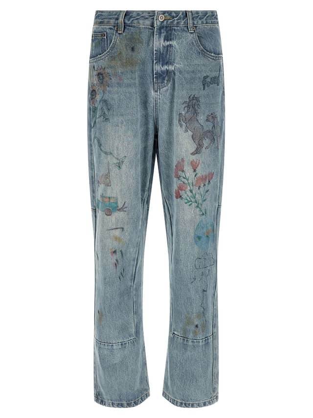Blue Cotton Straight-Leg Jeans