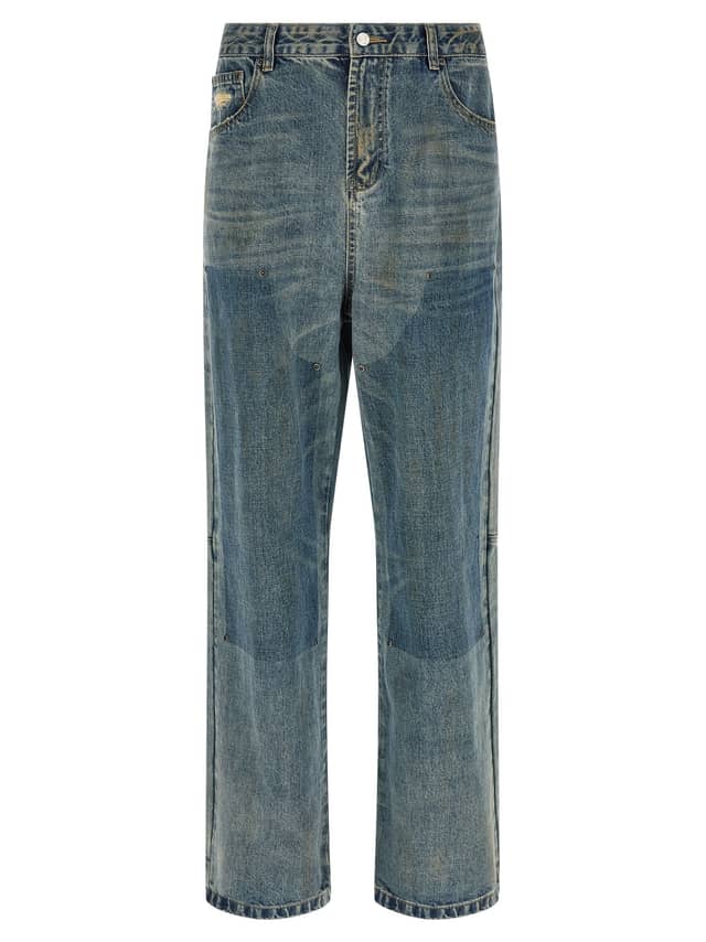 Blue Cotton Straight-Leg Jeans