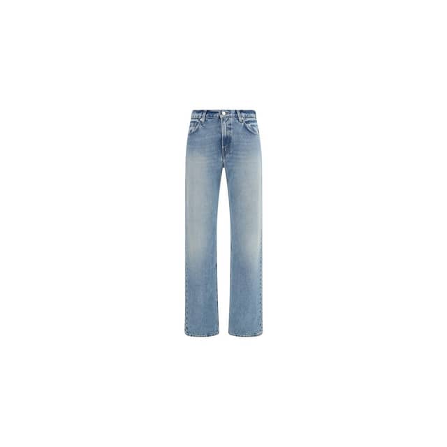 Blue Cotton Straight-Leg Jeans