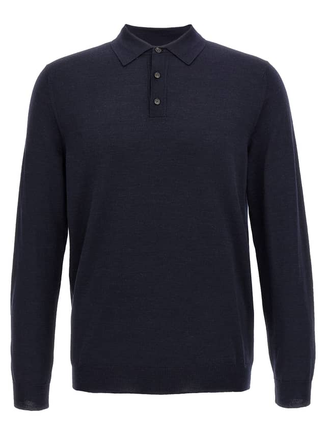 Blue Virgin Wool Polo Shirt
