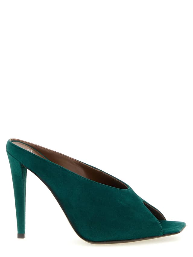Bicolor Suede Leather Stiletto Heel Sandals