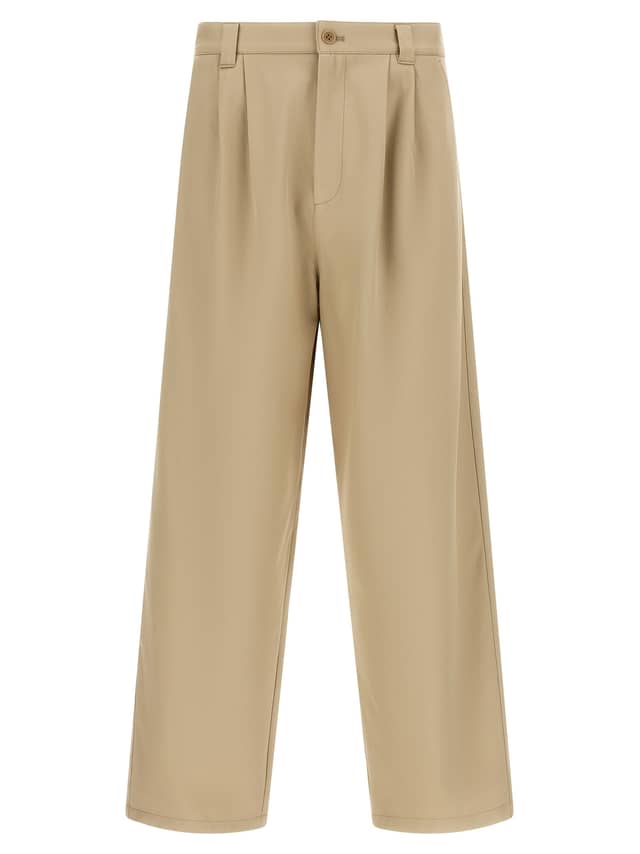 Beige Cotton Casual Pants