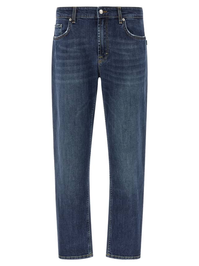 Blue Cotton Cropped Jeans
