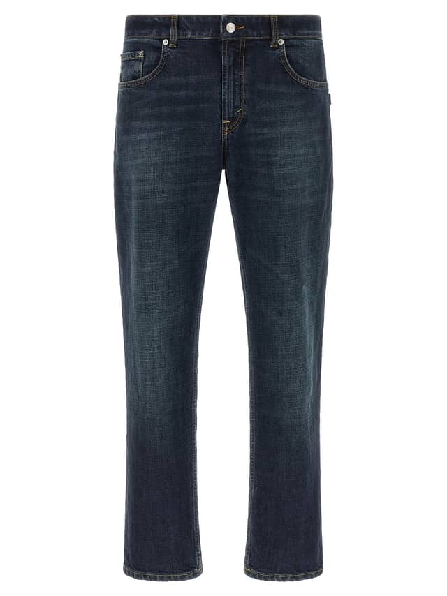 Blue Cotton Cropped Jeans